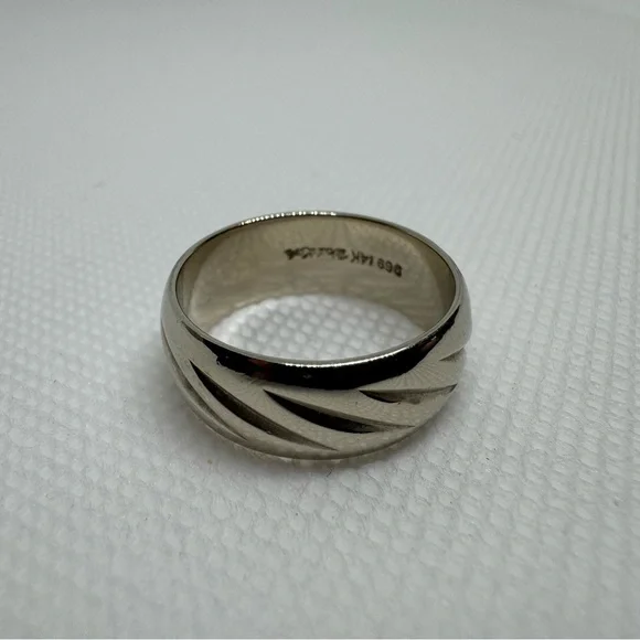 Mens Vintage Estate 14K White Gold Wed Lok Wedding Band Ring, 8g Size 9
